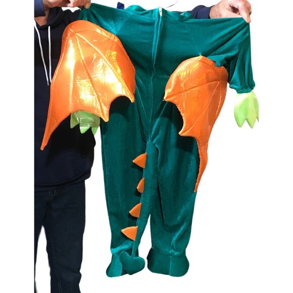 Toddler Dragon Costume With Orange Wings & Green Belly No Mask 4T - Picture 2 of 9